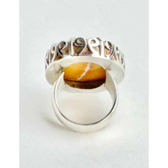 Brecciated Jasper Heavy Sterling Silver Ring Fancy Prong Setting - Picture 5 of 7